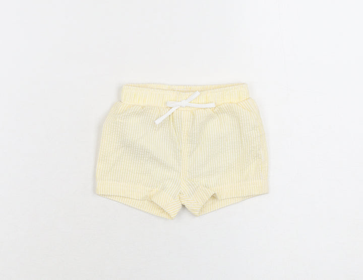 Marks and Spencer Boys Yellow Striped Polyester Shorts Outfit/Set Size 0-3 Months Drawstring - Swim Short