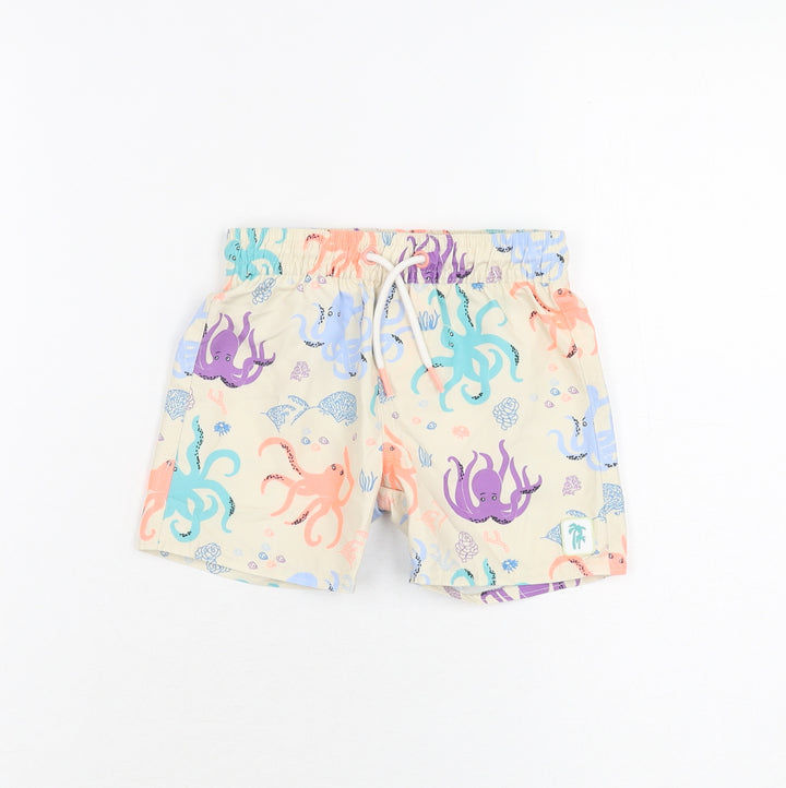 Marks and Spencer Boys Beige Geometric Polyester Shorts Outfit/Set Size 12-18 Months Drawstring - Swim Short, Octopus Print