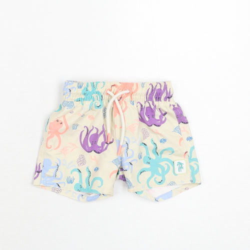 Marks and Spencer Boys Beige Geometric Polyester Shorts Outfit/Set Size 3-6 Months Drawstring - Swim Short, Octopus Print
