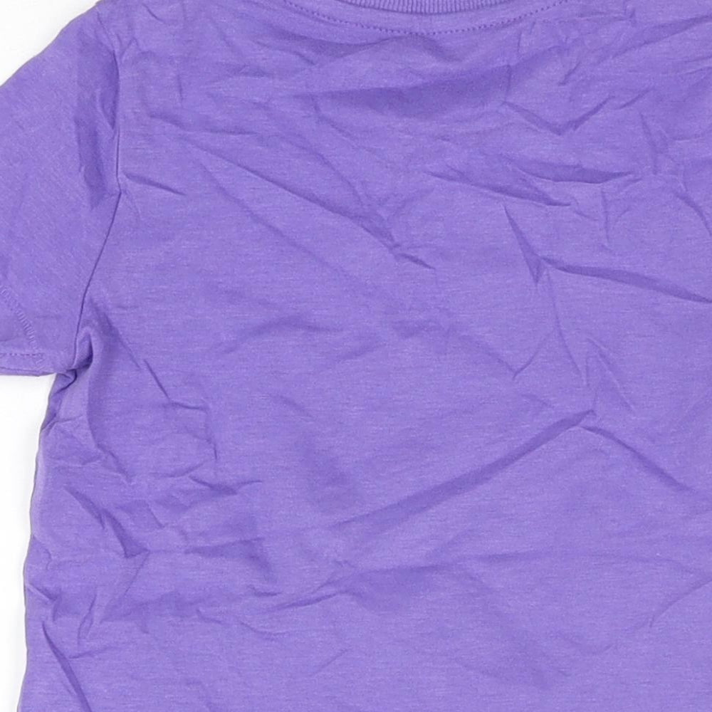 Marks and Spencer Girls Purple Cotton Basic T-Shirt Size 3-4 Years Round Neck Pullover - Summer Holiday, Pineapple