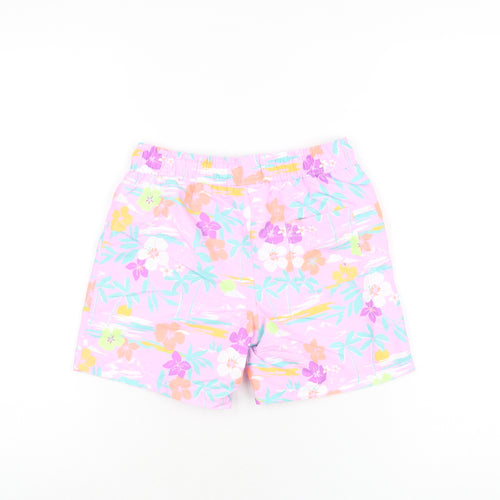 Marks and Spencer Boys Purple Floral Polyester Bermuda Shorts Size 7-8 Years Regular Drawstring - Swim Short