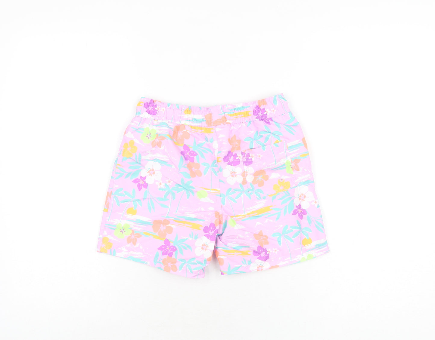 Marks and Spencer Boys Purple Floral Polyester Bermuda Shorts Size 7-8 Years Regular Drawstring - Swim Short