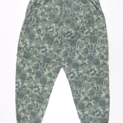 Marks and Spencer Womens Green Camouflage Lyocell Cargo Trousers Size 22 L27 in Regular Zip