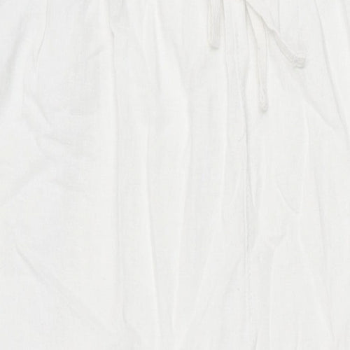 Marks and Spencer Womens White Linen Trousers Size 20 L30 in Regular Drawstring