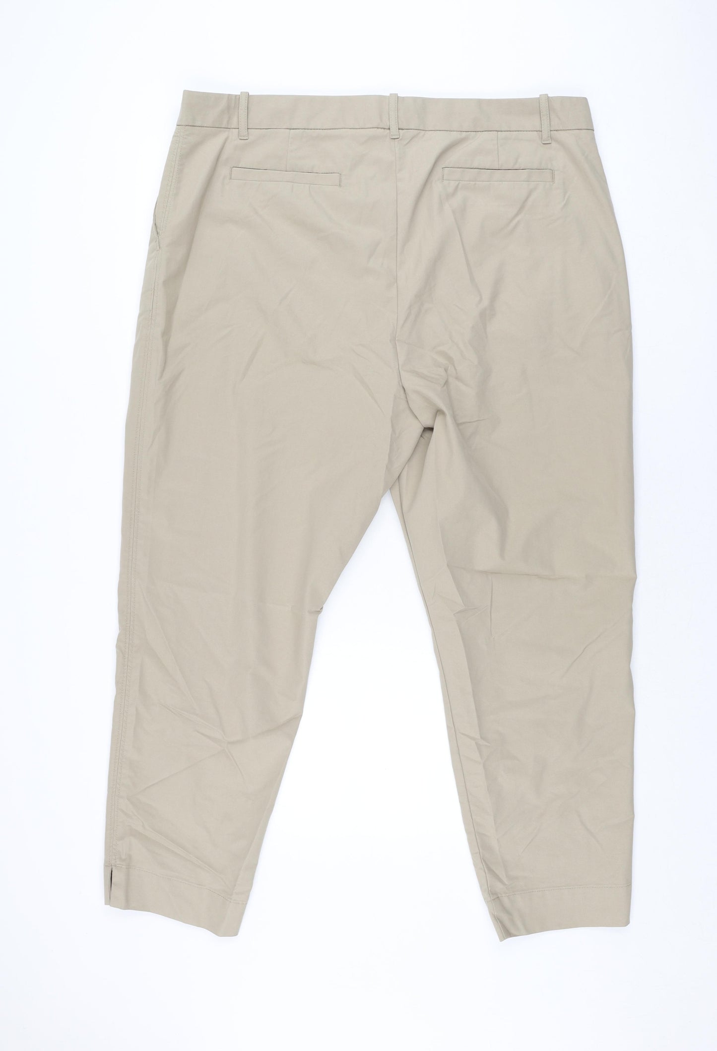 Marks and Spencer Womens Beige Cotton Chino Trousers Size 20 L27 in Regular Zip