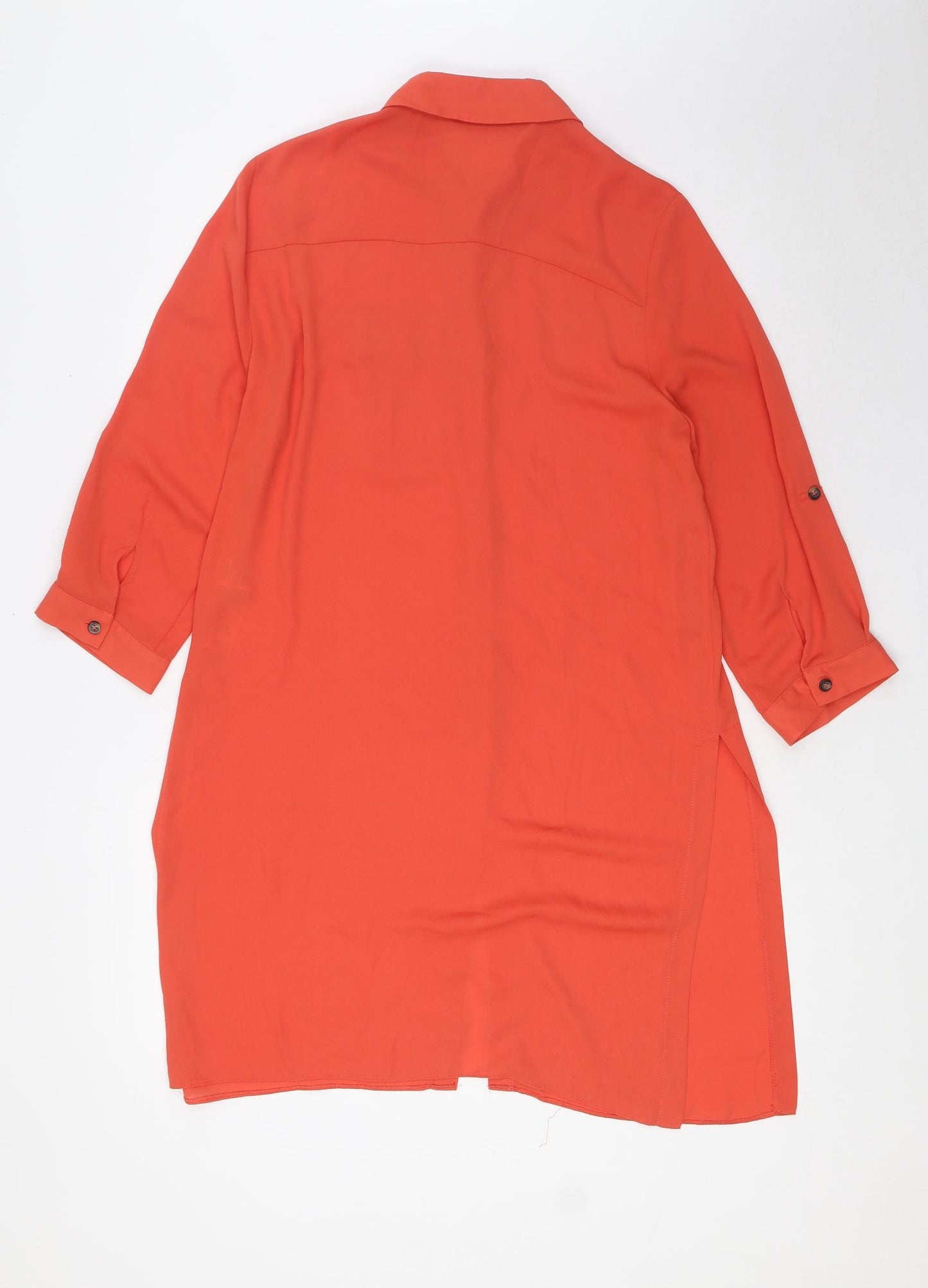 Dorothy Perkins Womens Orange Polyester Basic Button-Up Size 12 Collared