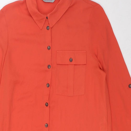 Dorothy Perkins Womens Orange Polyester Basic Button-Up Size 12 Collared