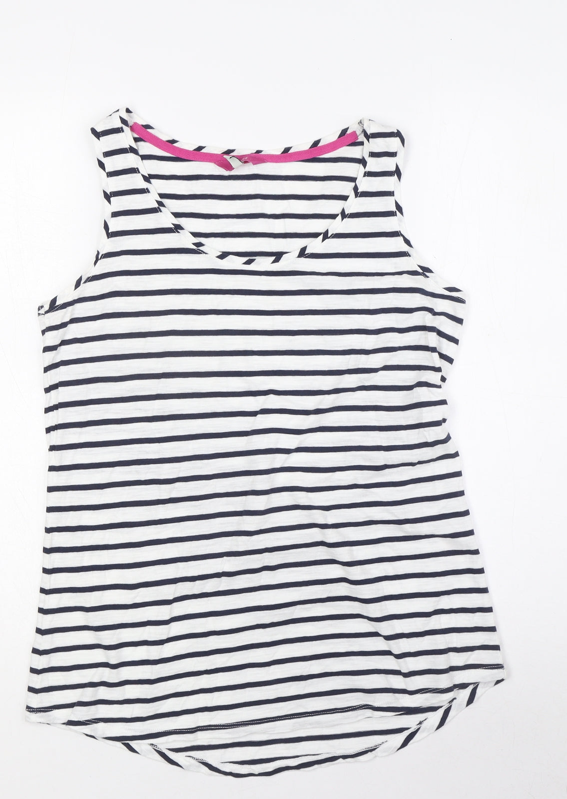 Joules Womens Blue Striped 100% Cotton Basic Tank Size 12 Round Neck