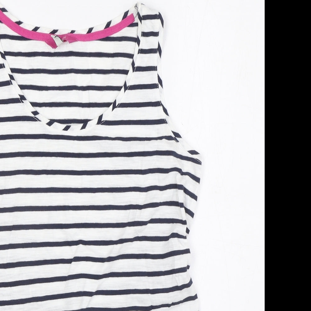 Joules Womens Blue Striped 100% Cotton Basic Tank Size 12 Round Neck
