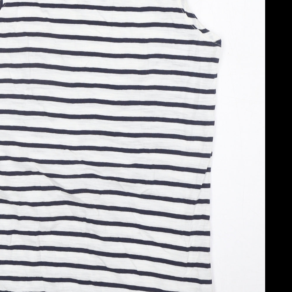 Joules Womens Blue Striped 100% Cotton Basic Tank Size 12 Round Neck