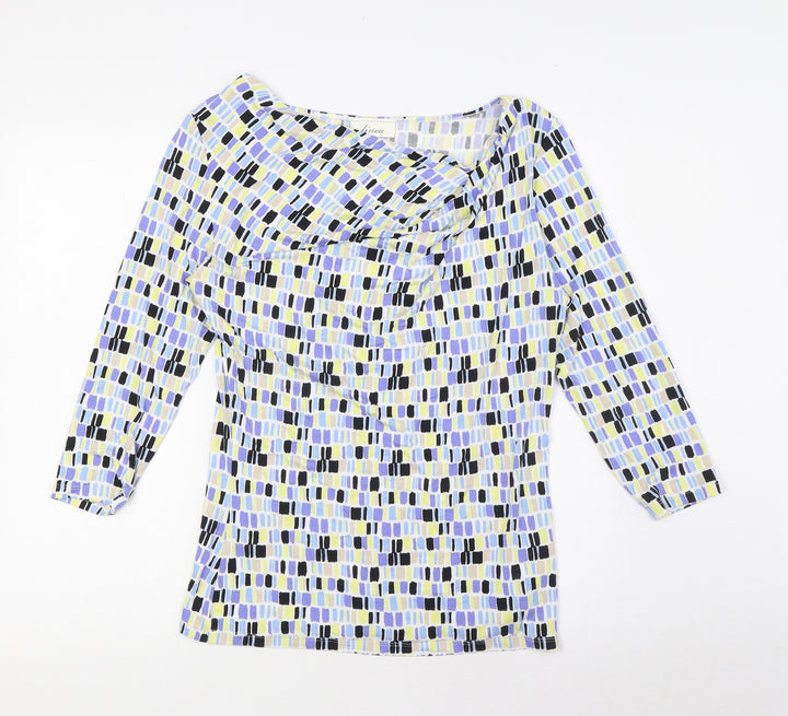 Linea Womens Multicoloured Viscose Basic Blouse Size M Round Neck