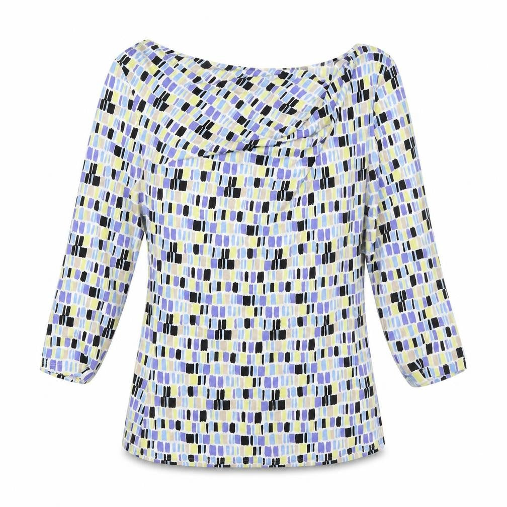 Front view of Linea women’s multicoloured viscose basic blouse, size M, round neck