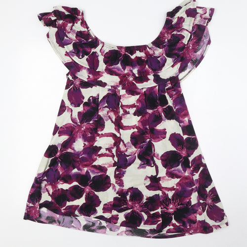 Grace Womens Purple Floral Polyester Basic Blouse Size 20 Off the Shoulder - Ruffles
