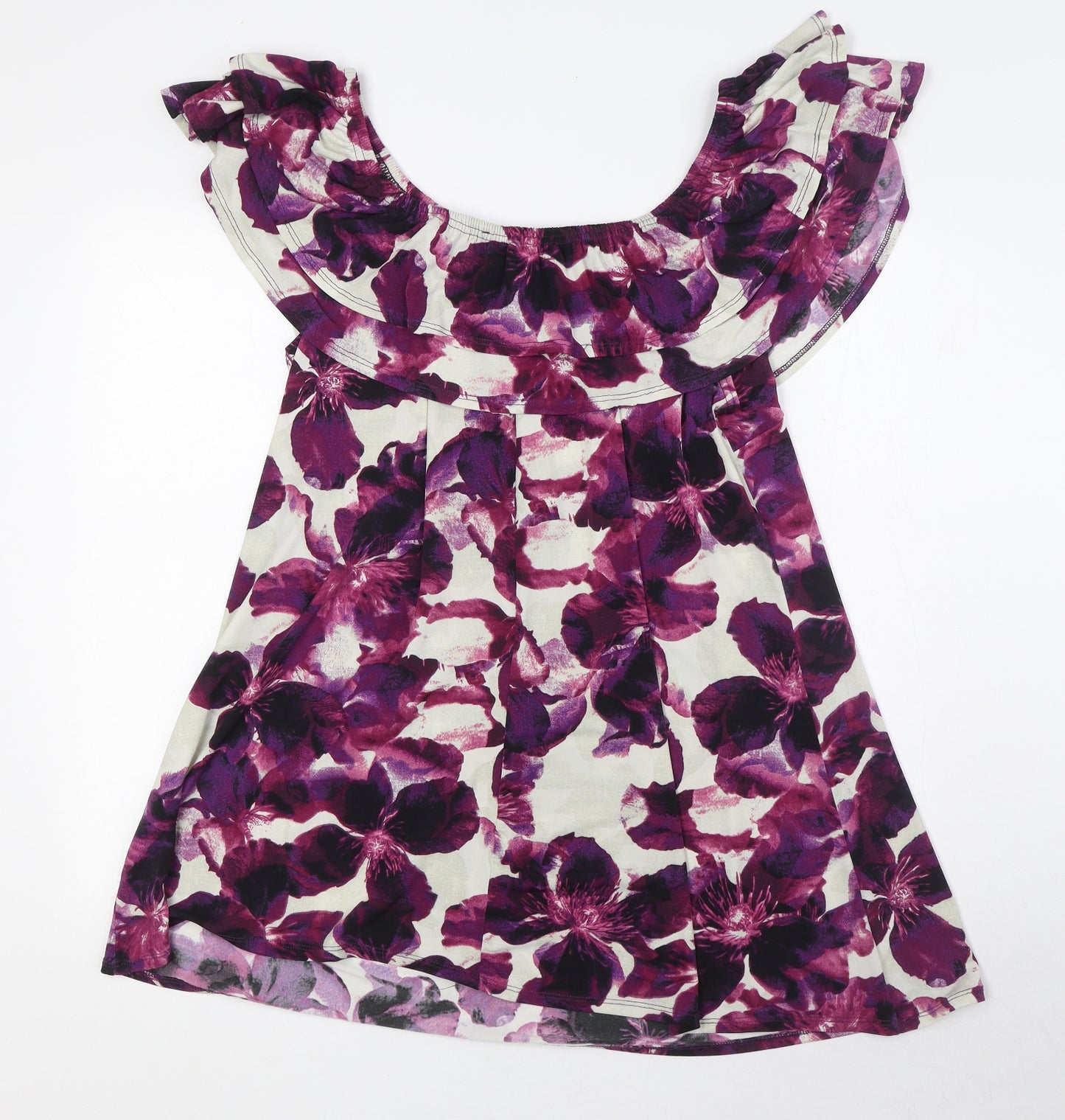 Grace Womens Purple Floral Polyester Basic Blouse Size 20 Off the Shoulder - Ruffles