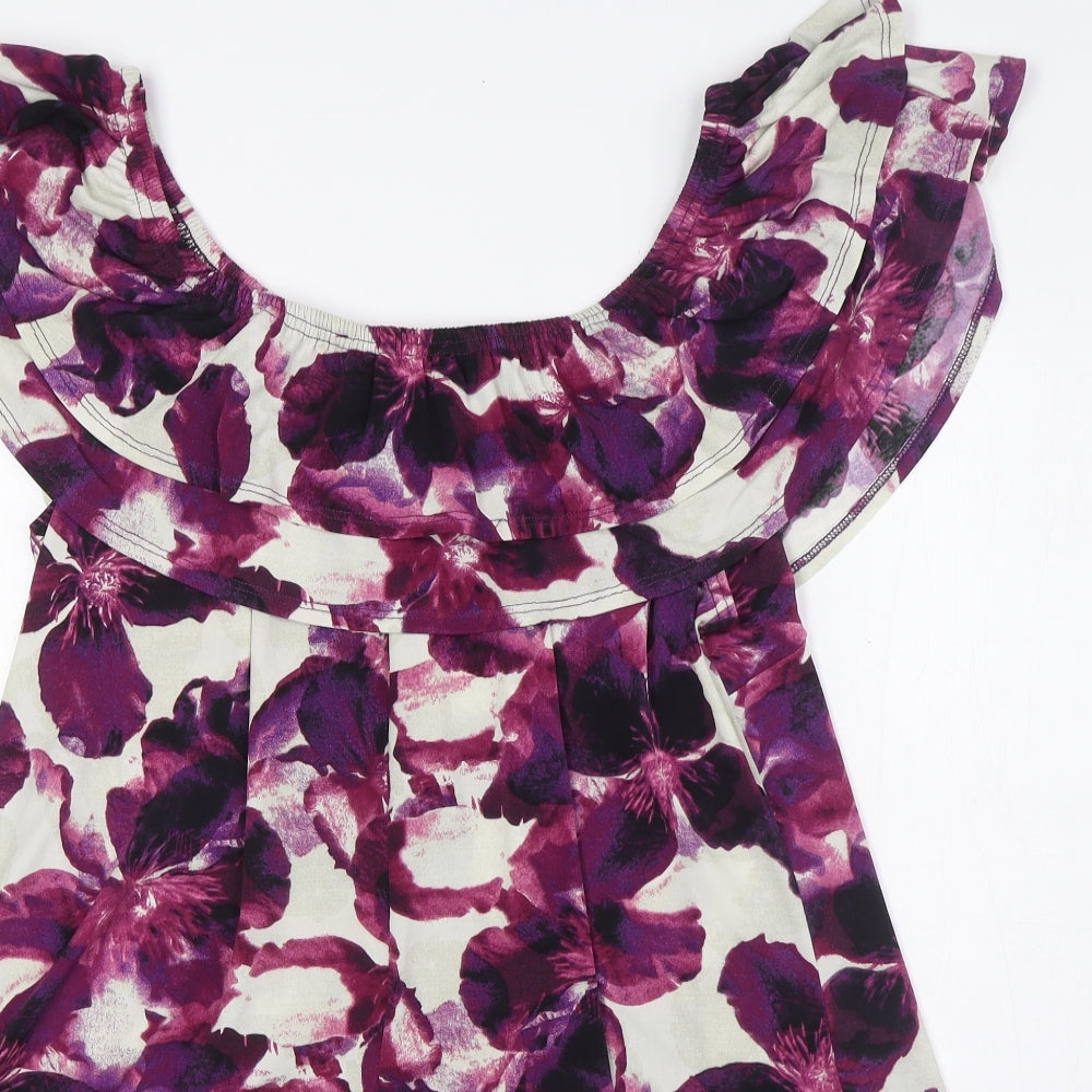 Grace Womens Purple Floral Polyester Basic Blouse Size 20 Off the Shoulder - Ruffles