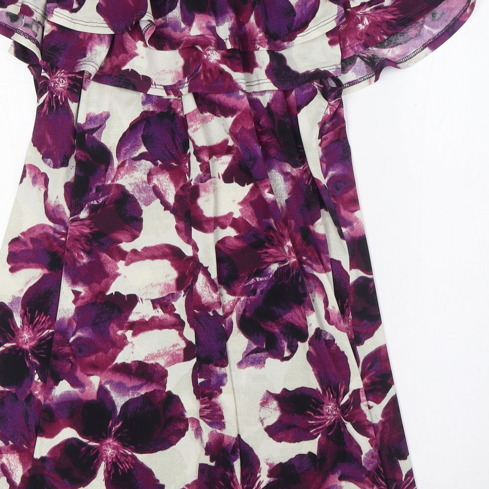 Grace Womens Purple Floral Polyester Basic Blouse Size 20 Off the Shoulder - Ruffles