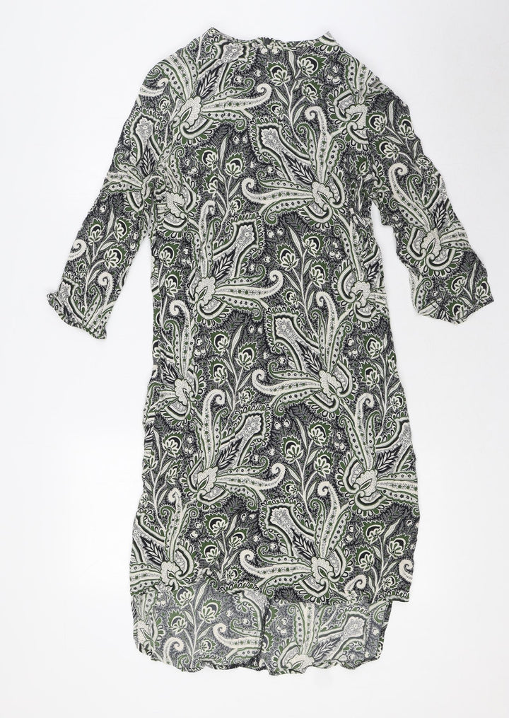 Topshop Womens Green Viscose Shirt Dress Size 10 Round Neck Zip