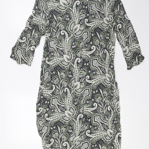Topshop Womens Green Viscose Shirt Dress Size 10 Round Neck Zip
