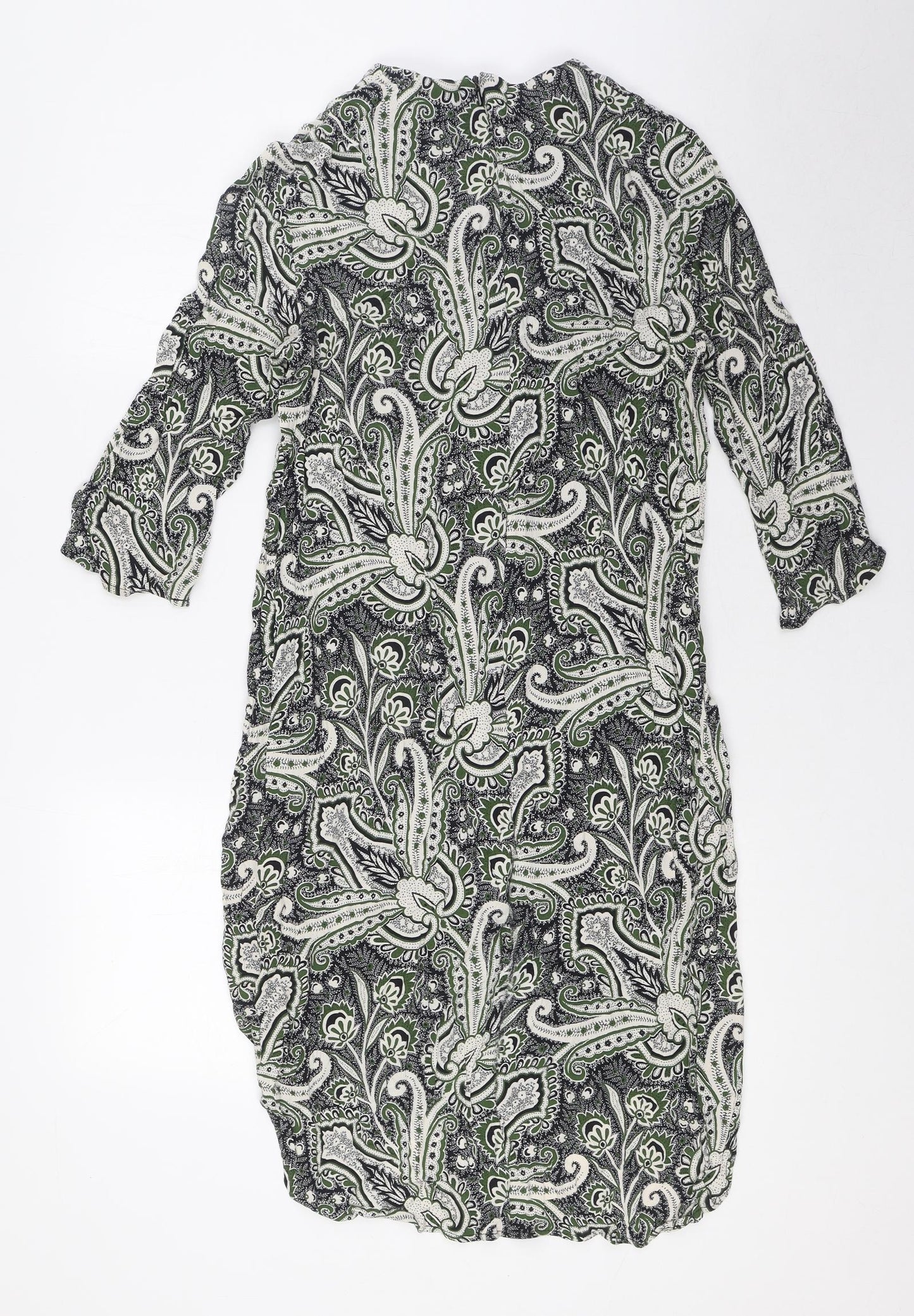 Topshop Womens Green Viscose Shirt Dress Size 10 Round Neck Zip