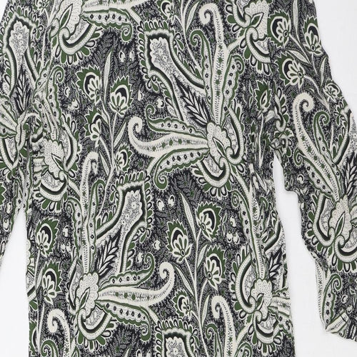 Topshop Womens Green Viscose Shirt Dress Size 10 Round Neck Zip