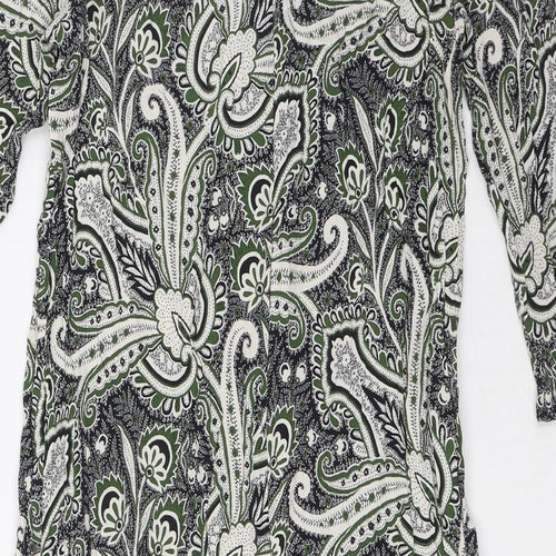 Topshop Womens Green Viscose Shirt Dress Size 10 Round Neck Zip
