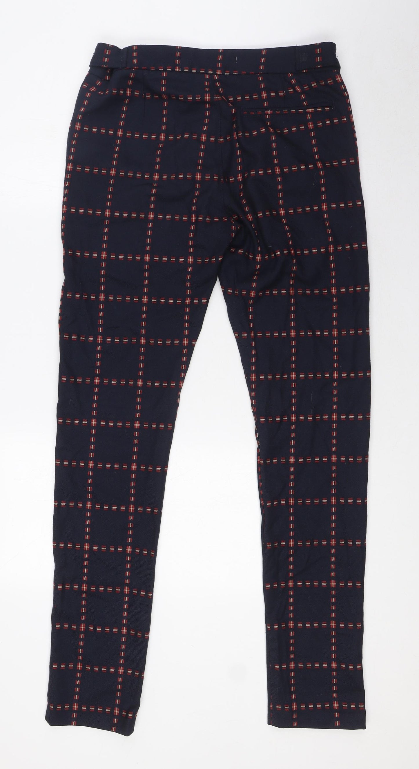 Topman Mens Blue Check Polyester Trousers Size 30 in L31 in Slim Zip - Zip Pockets