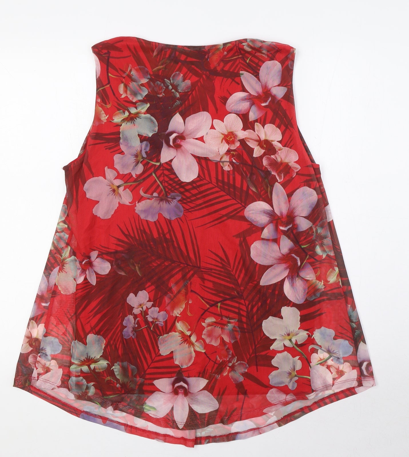 Bonmarche Womens Red Floral Polyester Basic Blouse Size 14 V-Neck - Layered