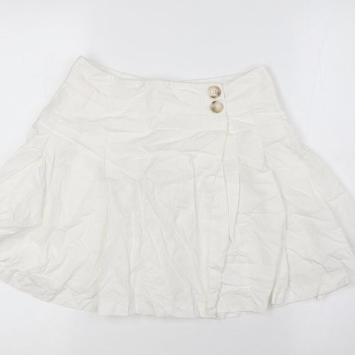 Topshop Womens White Cotton A-Line Skirt Size 8 Button - Wrap Around
