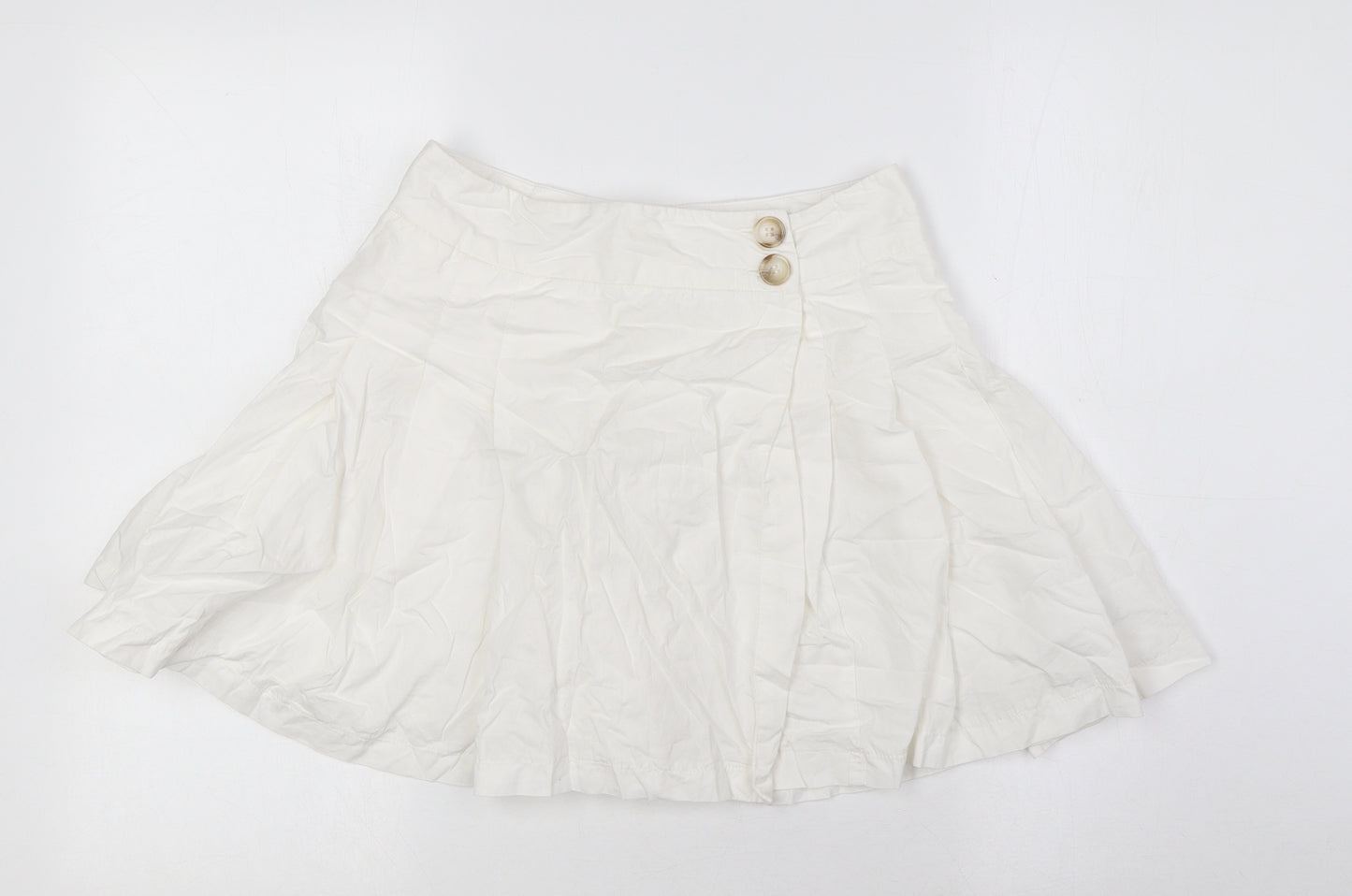 Topshop Womens White Cotton A-Line Skirt Size 8 Button - Wrap Around