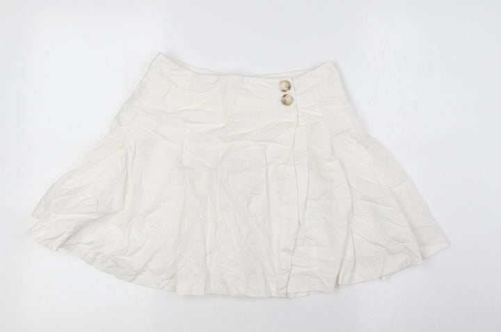 Topshop Womens White Cotton A-Line Skirt Size 8 Button - Wrap Around