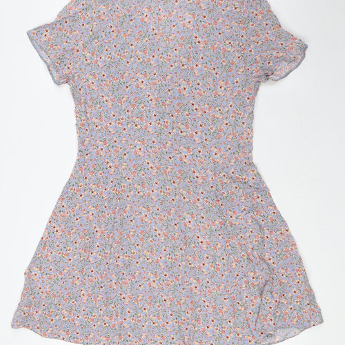 New Look Womens Multicoloured Floral Viscose A-Line Size 12 V-Neck Button