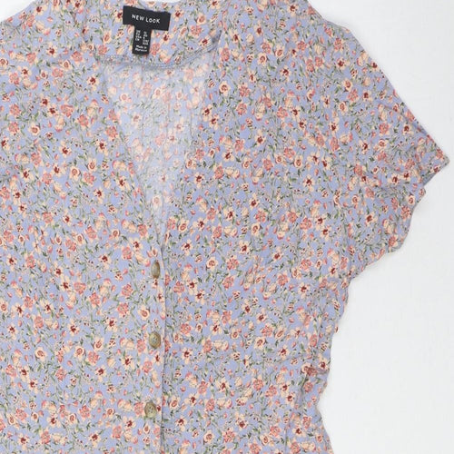 New Look Womens Multicoloured Floral Viscose A-Line Size 12 V-Neck Button