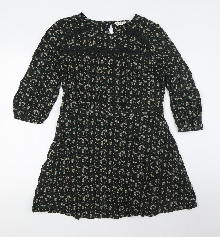 Marks and Spencer Womens Green Viscose A-Line Size 12 Round Neck Button