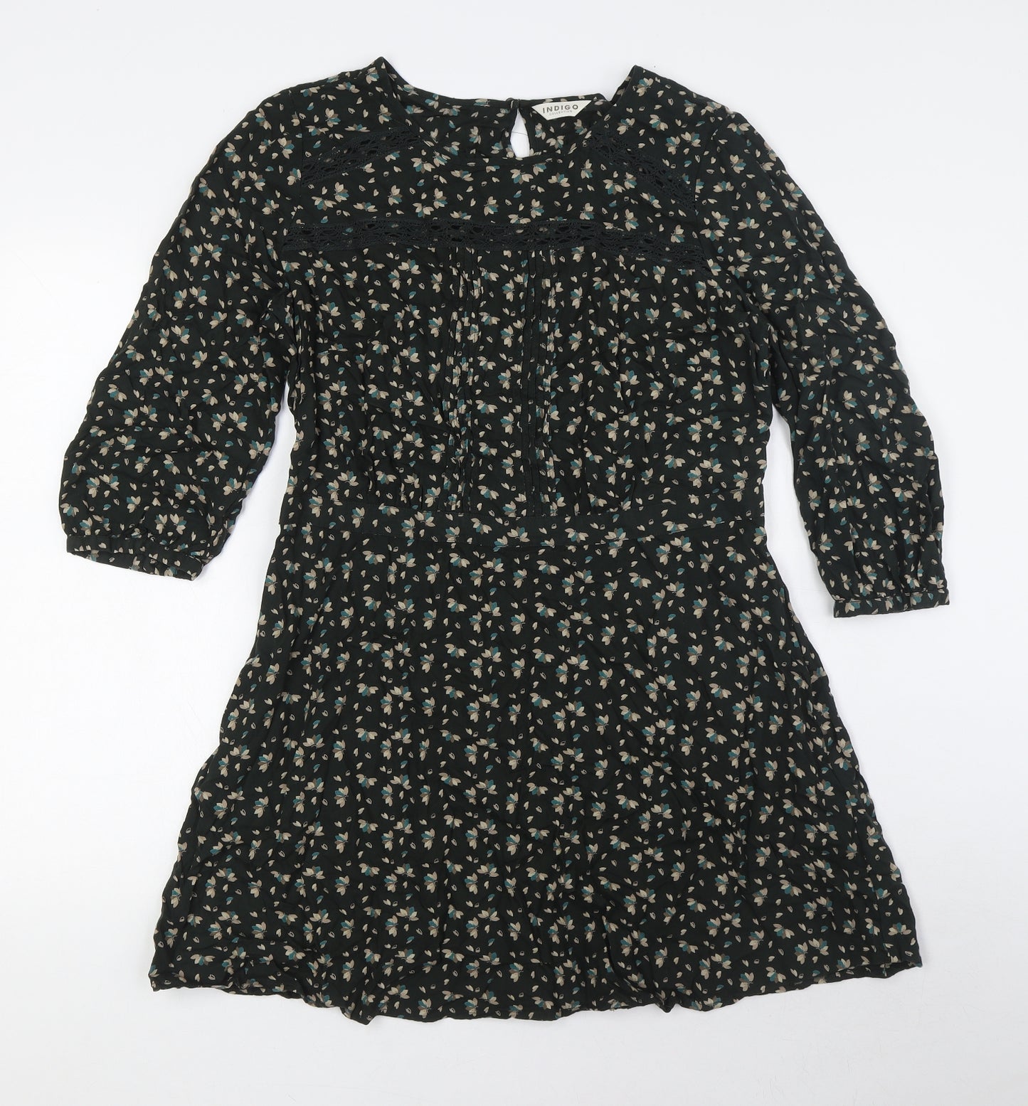 Marks and Spencer Womens Green Viscose A-Line Size 12 Round Neck Button