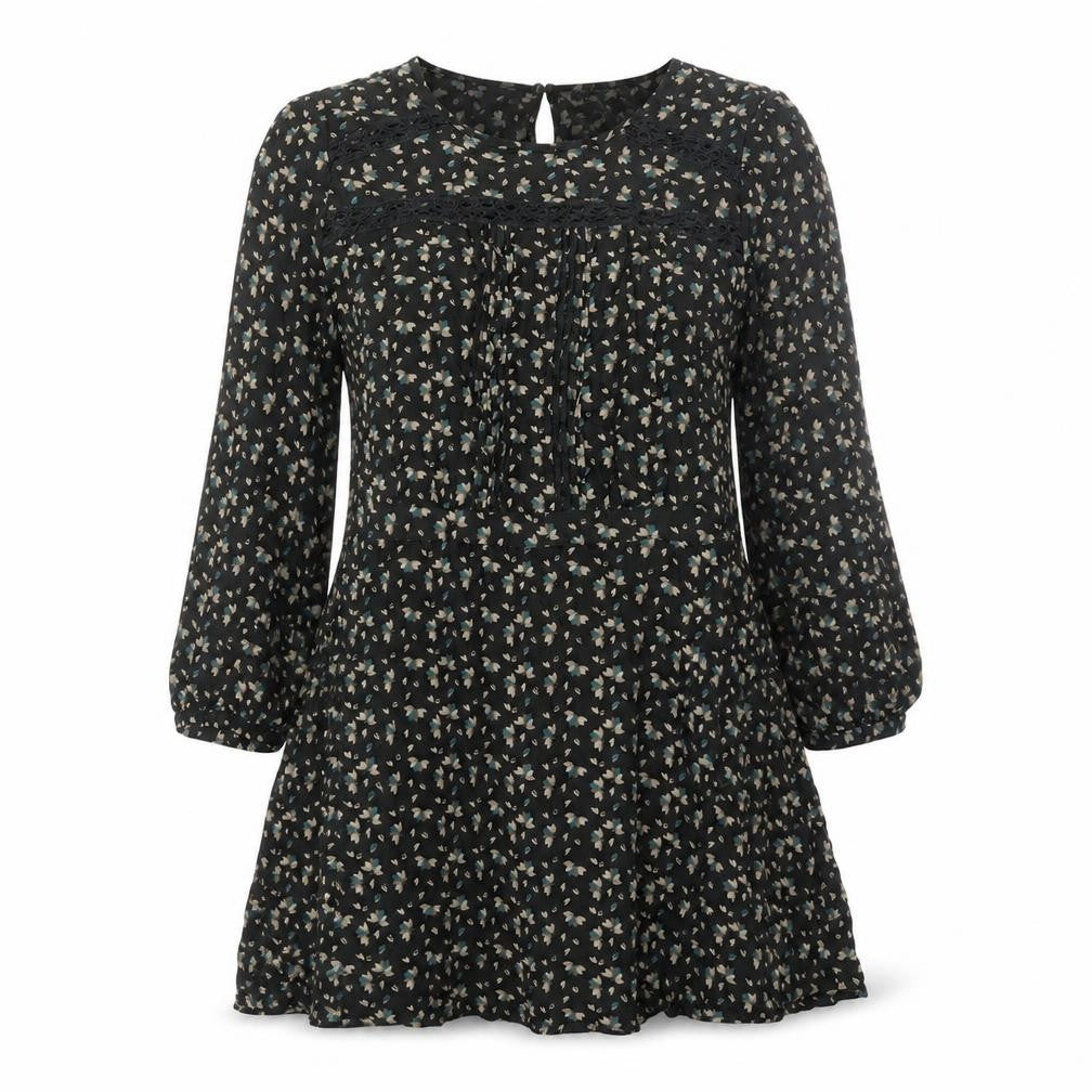 Front view of Marks & Spencer women’s green viscose a-line, size UK 12, round neck button