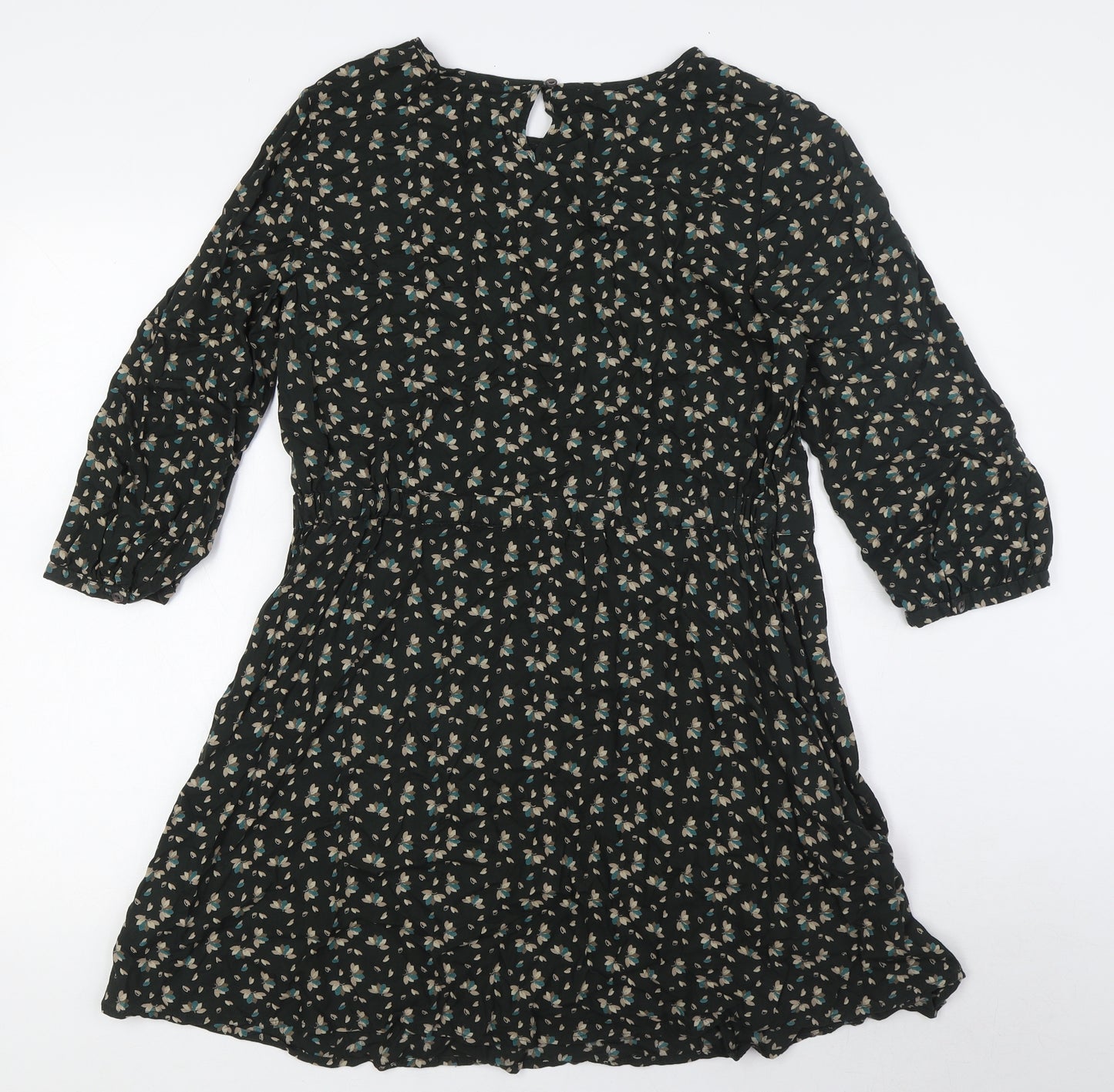 Marks and Spencer Womens Green Viscose A-Line Size 12 Round Neck Button