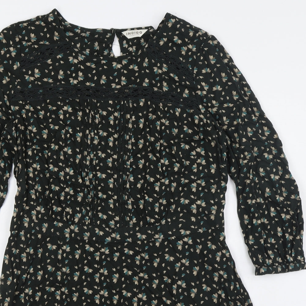 Marks and Spencer Womens Green Viscose A-Line Size 12 Round Neck Button
