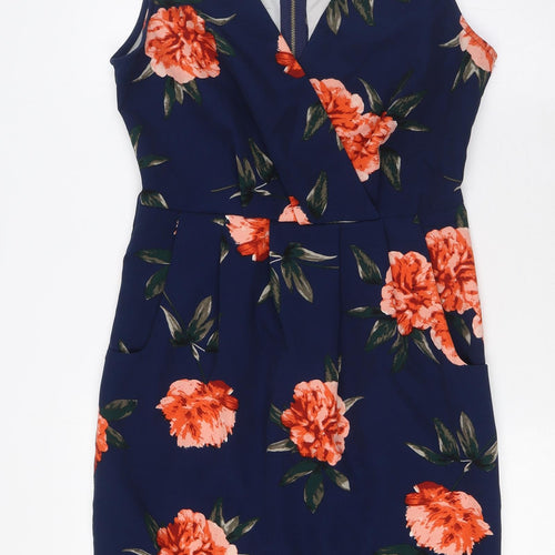 Apricot Womens Blue Floral Polyester A-Line Size 10 V-Neck Zip - Pockets