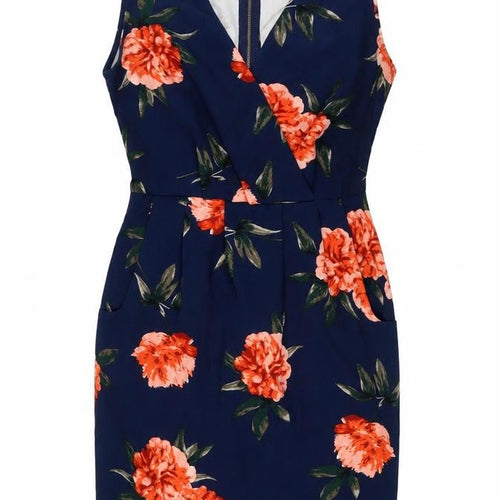 Apricot Womens Blue Floral Polyester A-Line Size 10 V-Neck Zip - Pockets