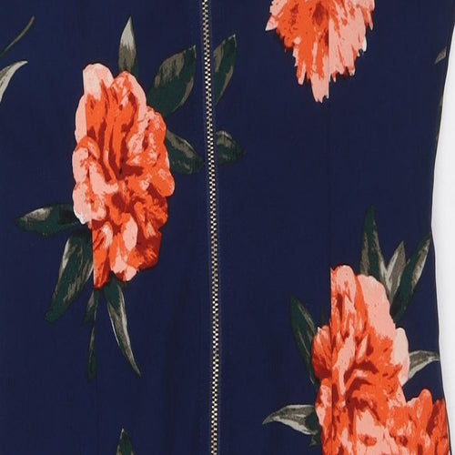 Apricot Womens Blue Floral Polyester A-Line Size 10 V-Neck Zip - Pockets