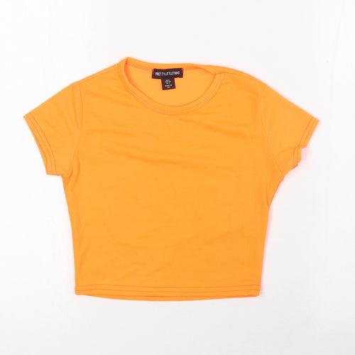 PRETTYLITTLETHING Womens Orange Polyester Cropped Blouse Size 6 Round Neck - Bright