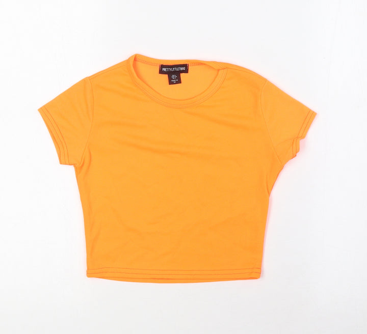 PRETTYLITTLETHING Womens Orange Polyester Cropped Blouse Size 6 Round Neck - Bright