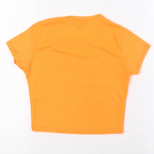 PRETTYLITTLETHING Womens Orange Polyester Cropped Blouse Size 6 Round Neck - Bright