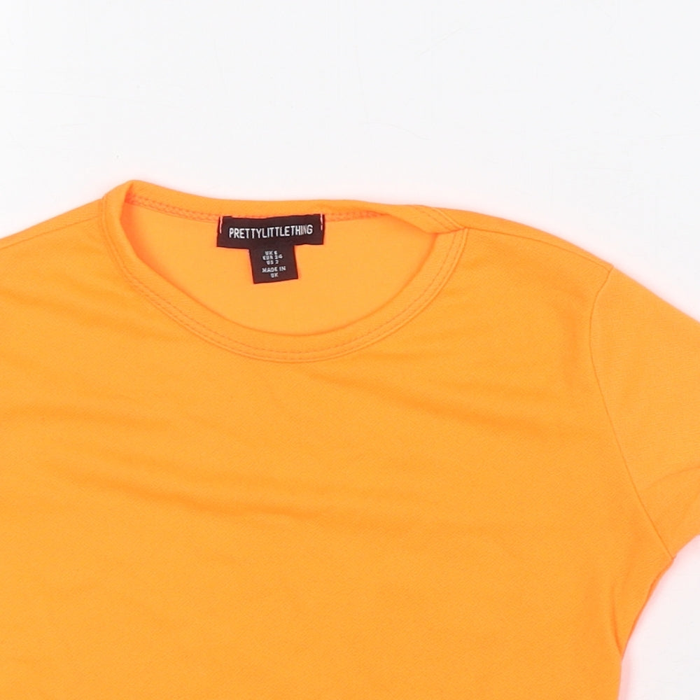 PRETTYLITTLETHING Womens Orange Polyester Cropped Blouse Size 6 Round Neck - Bright