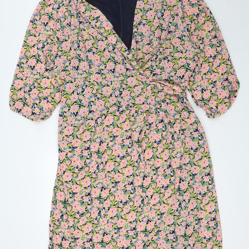 Joanie Womens Multicoloured Floral Polyester A-Line Size 20 V-Neck Zip - Wrap Effect