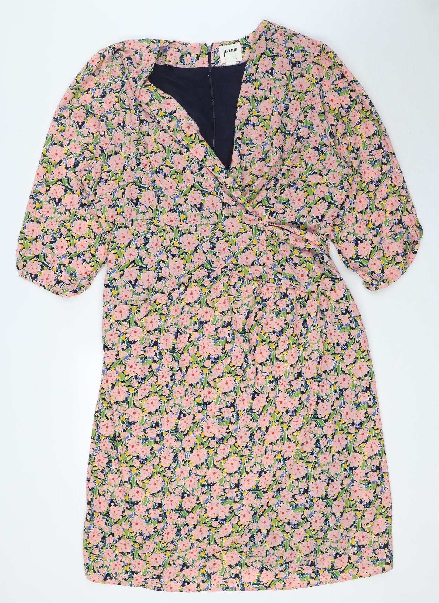 Joanie Womens Multicoloured Floral Polyester A-Line Size 20 V-Neck Zip - Wrap Effect