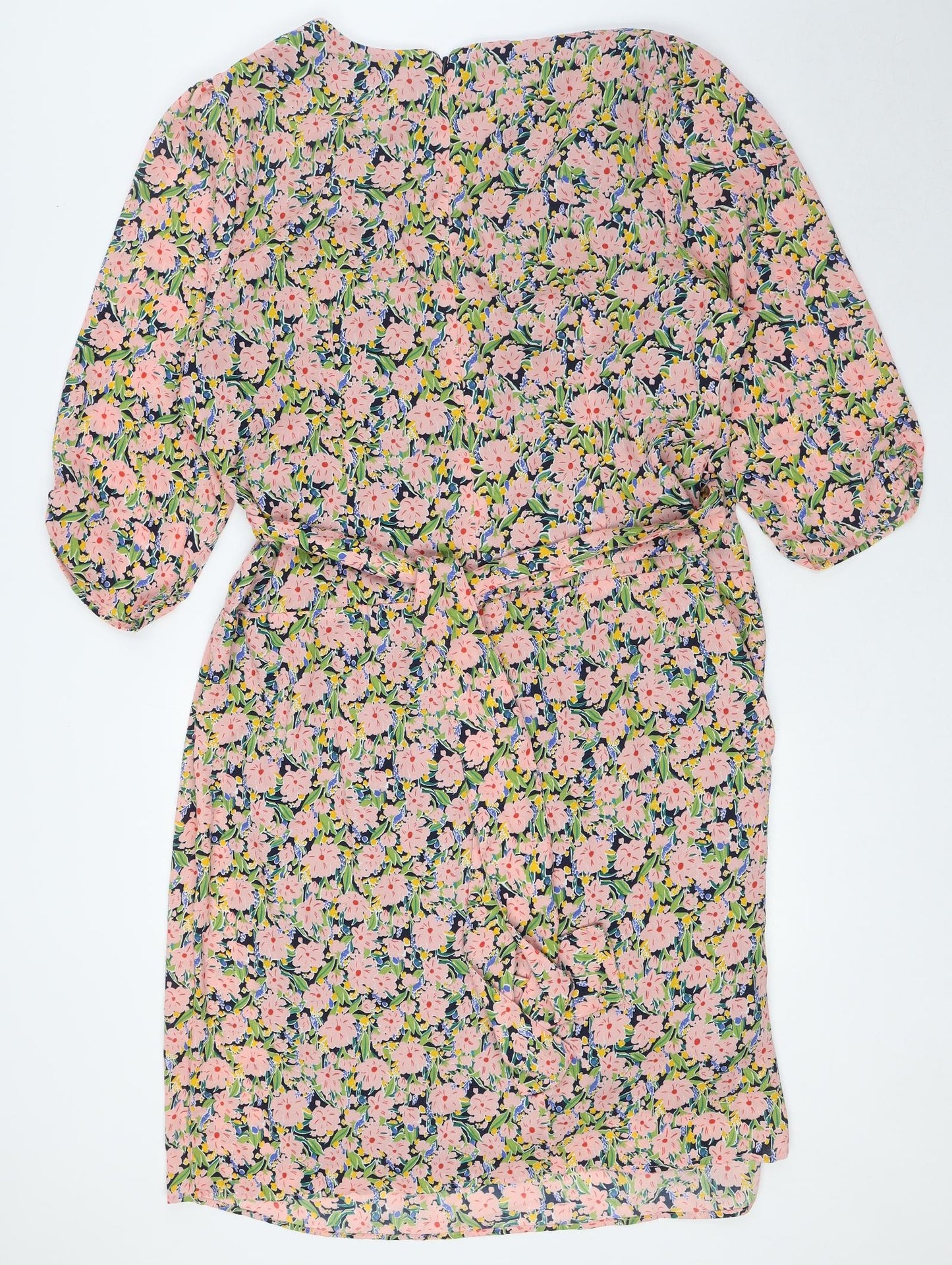 Joanie Womens Multicoloured Floral Polyester A-Line Size 20 V-Neck Zip - Wrap Effect