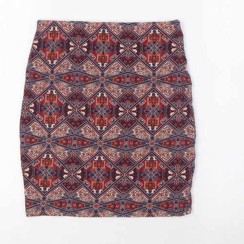 New Look Womens Multicoloured Cotton Straight & Pencil Skirt Size 6 - Elasticated Waist