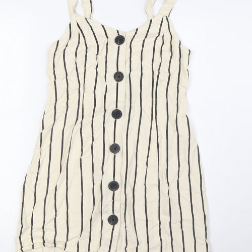 River Island Womens Ivory Striped Viscose A-Line Size 8 V-Neck Button - Tie Back