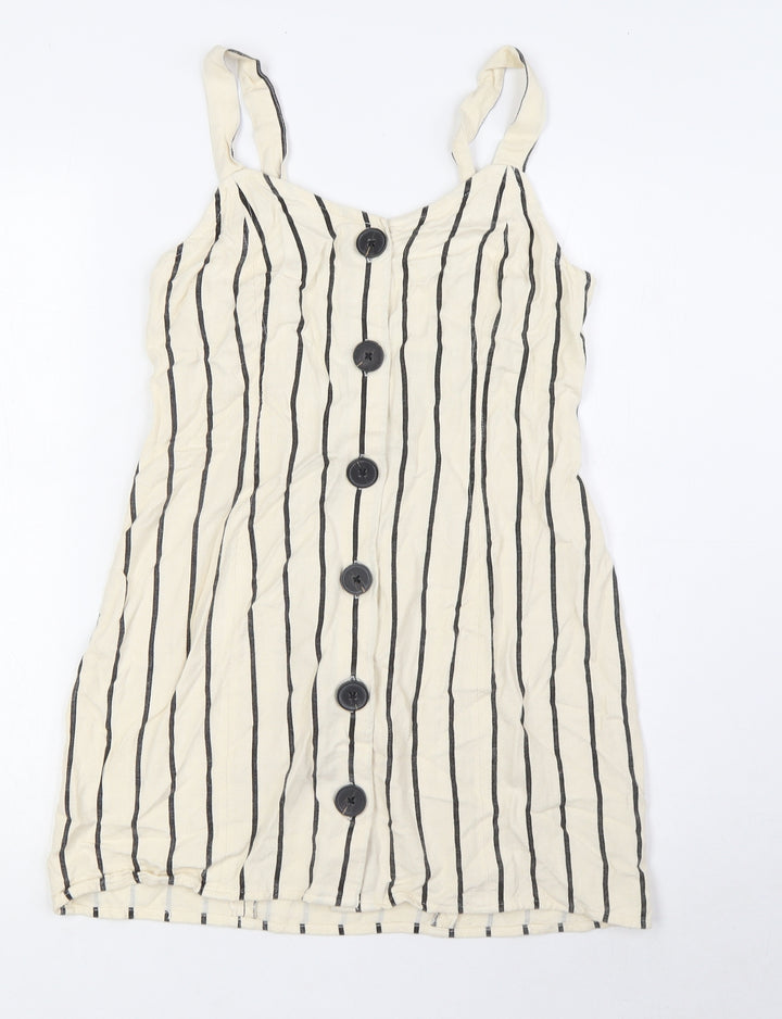 River Island Womens Ivory Striped Viscose A-Line Size 8 V-Neck Button - Tie Back